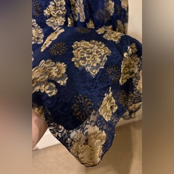 Girls blue and gold lace sleeveless maxi dress - excellent condition size L - Picture 5 of 6